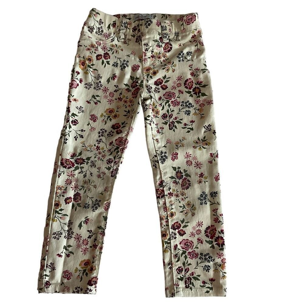 Jordache Jeggings Toddler Elastic Waist Floral Cream Pink Blue Green Girls 4T
